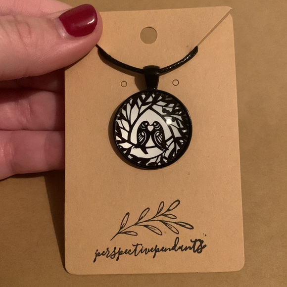 Jewelry - 🖤 Black & White “Love Birds” Handmade Mandala Cabochon Pendant Necklace